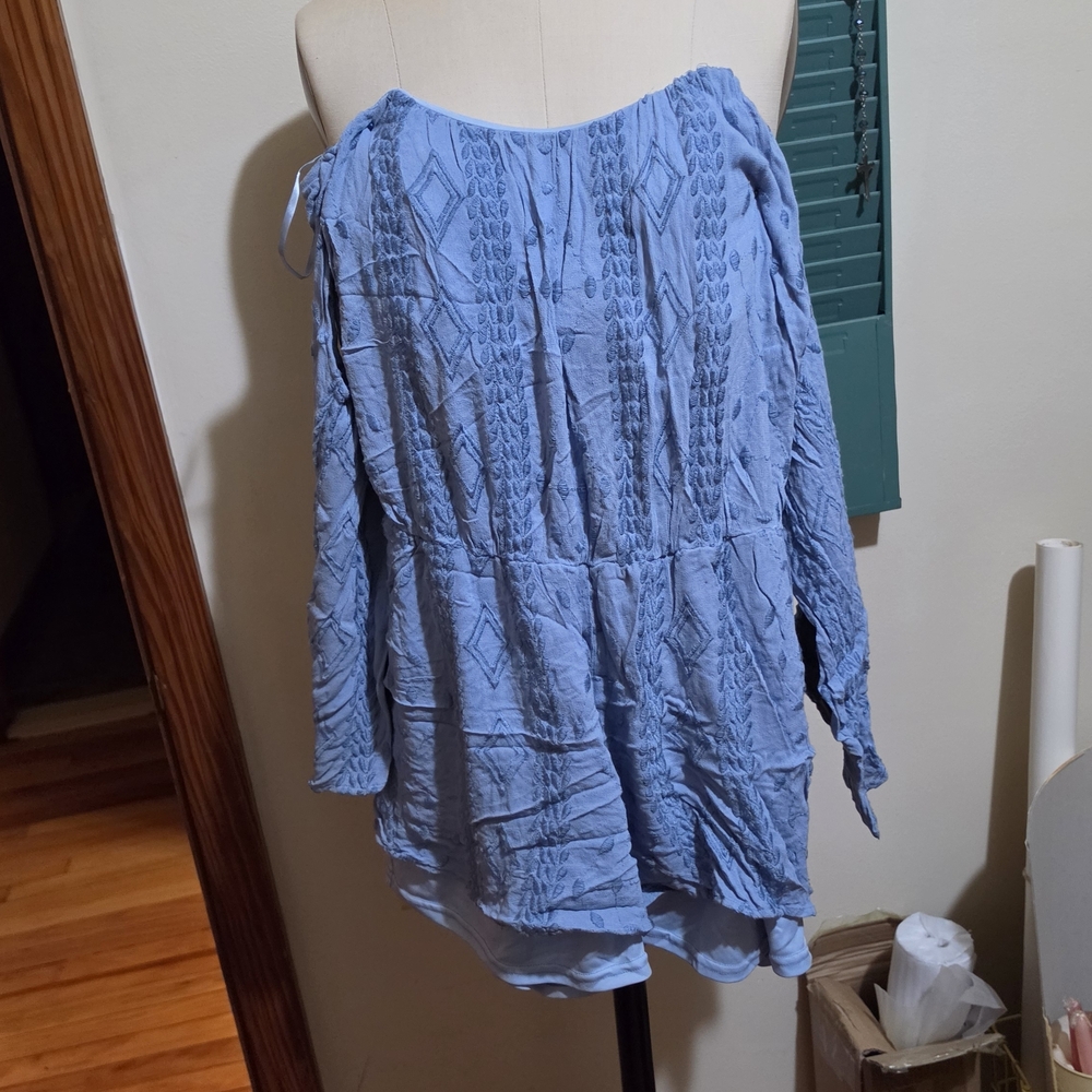 Light Blue Embroided Off-Shoulder Romper